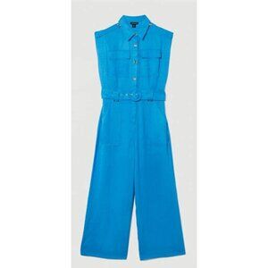 Karen Millen NWT Topstitch Linen Viscose Blend Belted Jumpsuit SIZE-8